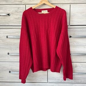 Eddie Bauer Cherry Red Wool Ribbed Sweater | Men’s L | Unisex Classic
